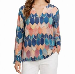 Exclusive Geometric Multicolor Long Sleeve Top XL